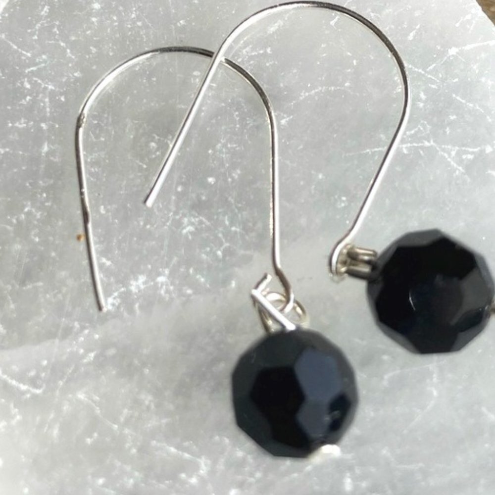 Black Onyx drops dangle earrings/manifesting grounding and protection